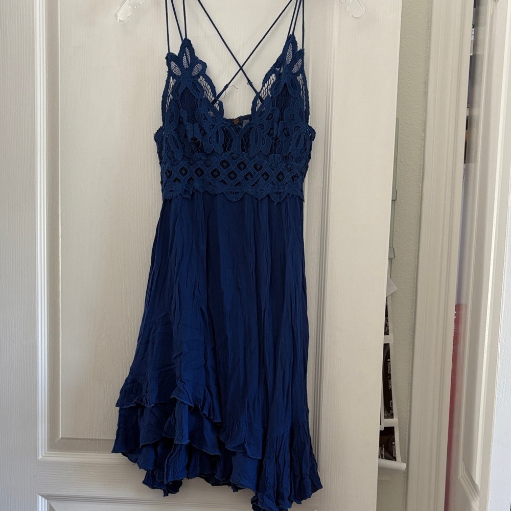 Free People Deep Blue Lace Mini Dress
